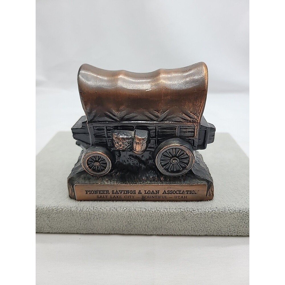 Vintage Covered Wagon Cast Metal Bank, Pioneer Savings Salt Lake BOUNTIFUL UTAH